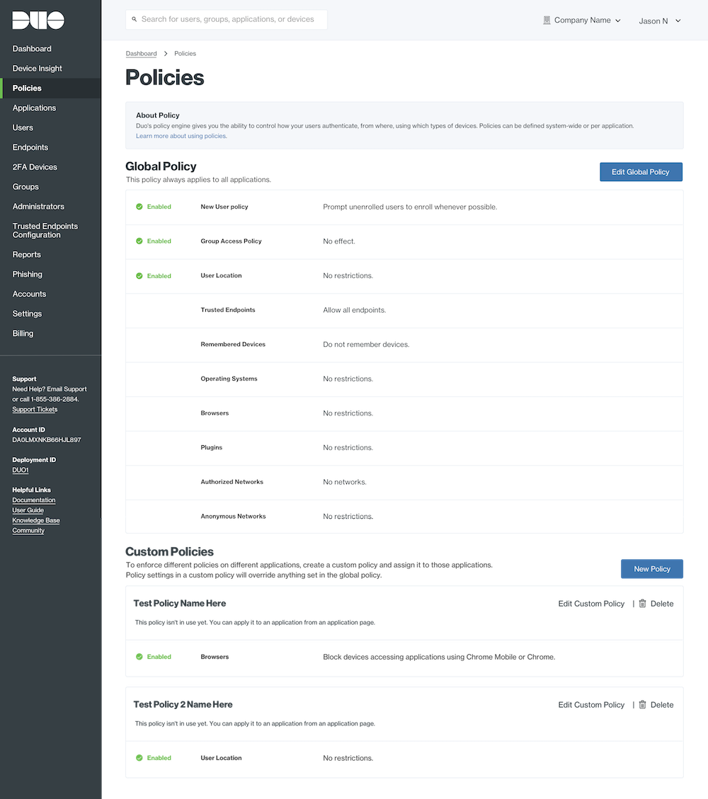 Duo Admin Policies