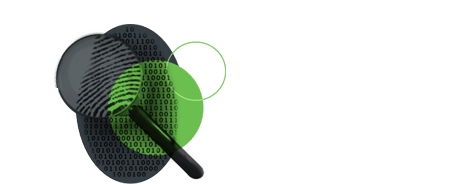 4. A magnifying glass changing binary code into a fingerprint, representing biometric passwordless security.