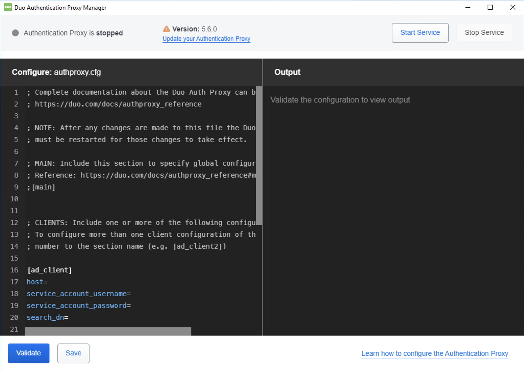 Duo Authentication Proxy Manager User Interface