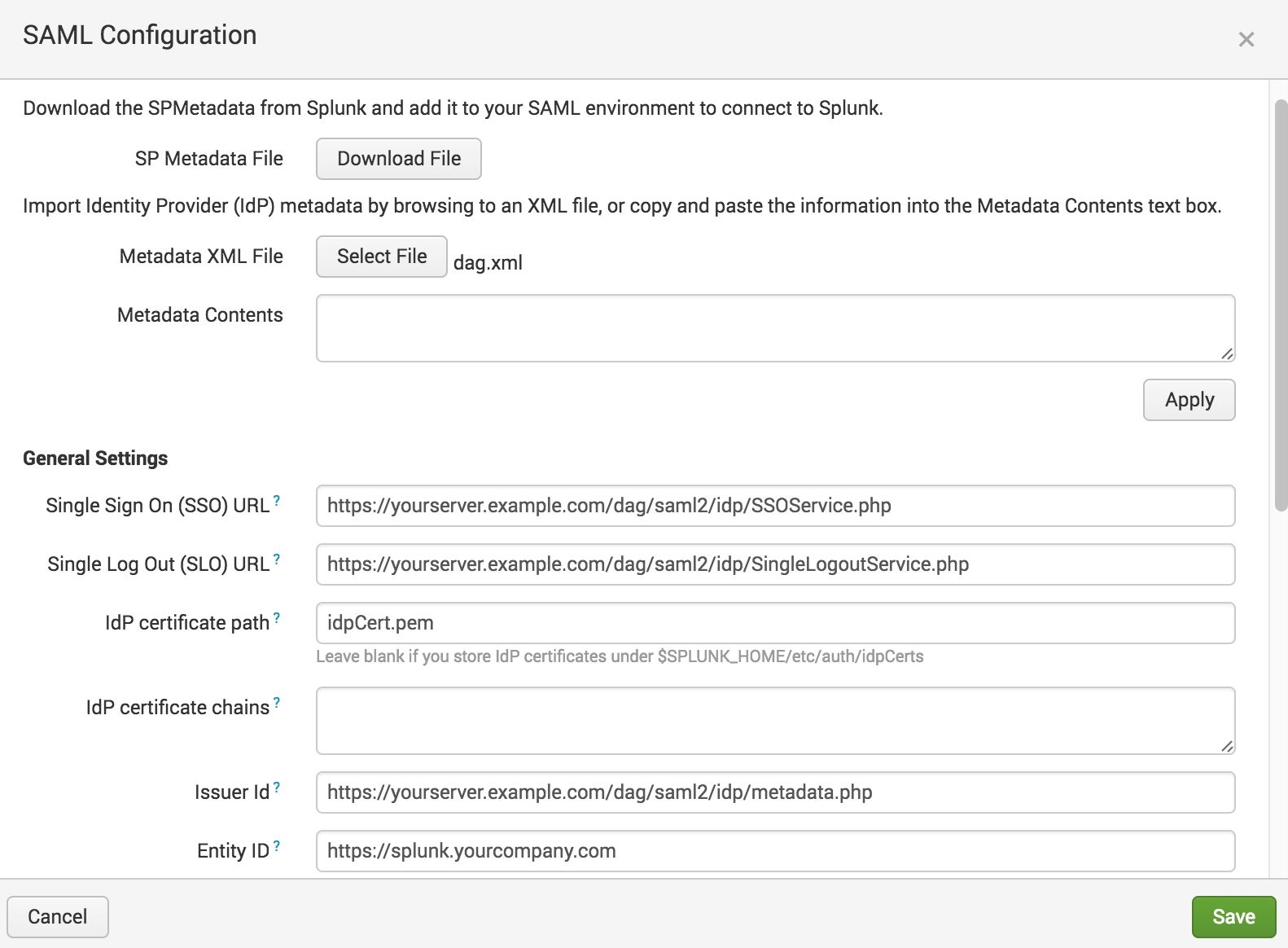 Splunk SAML Configuration