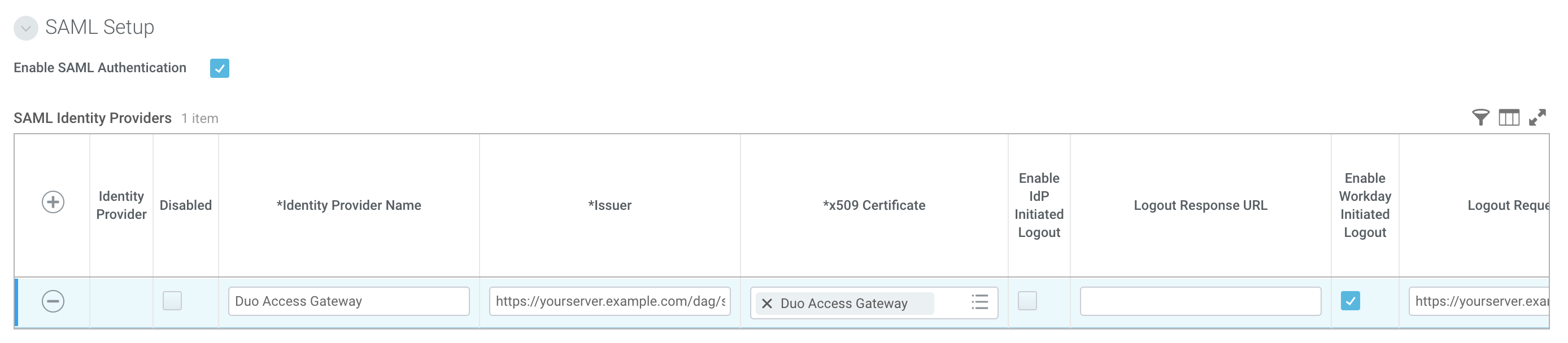 Additional Workday Single Sign-On Setting Edit