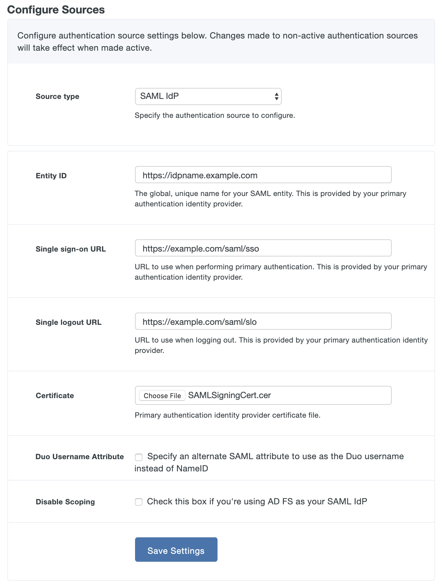 Configure SAML IdP Connection