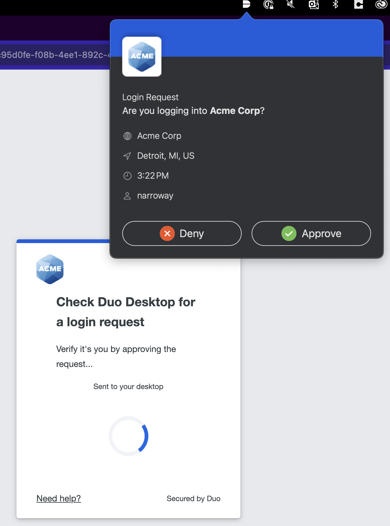 Approve prompt for Duo Desktop authentication on macOS