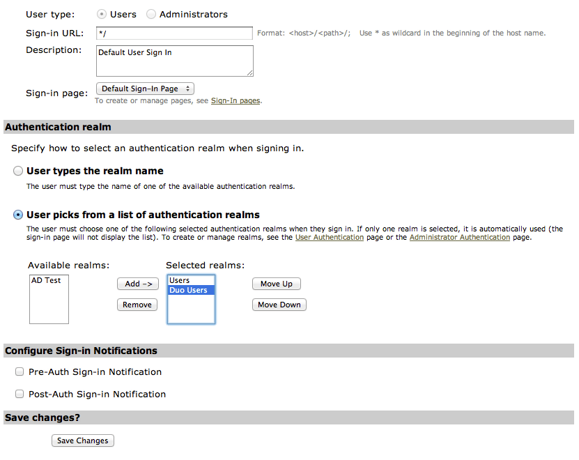 Authentication Realm Config