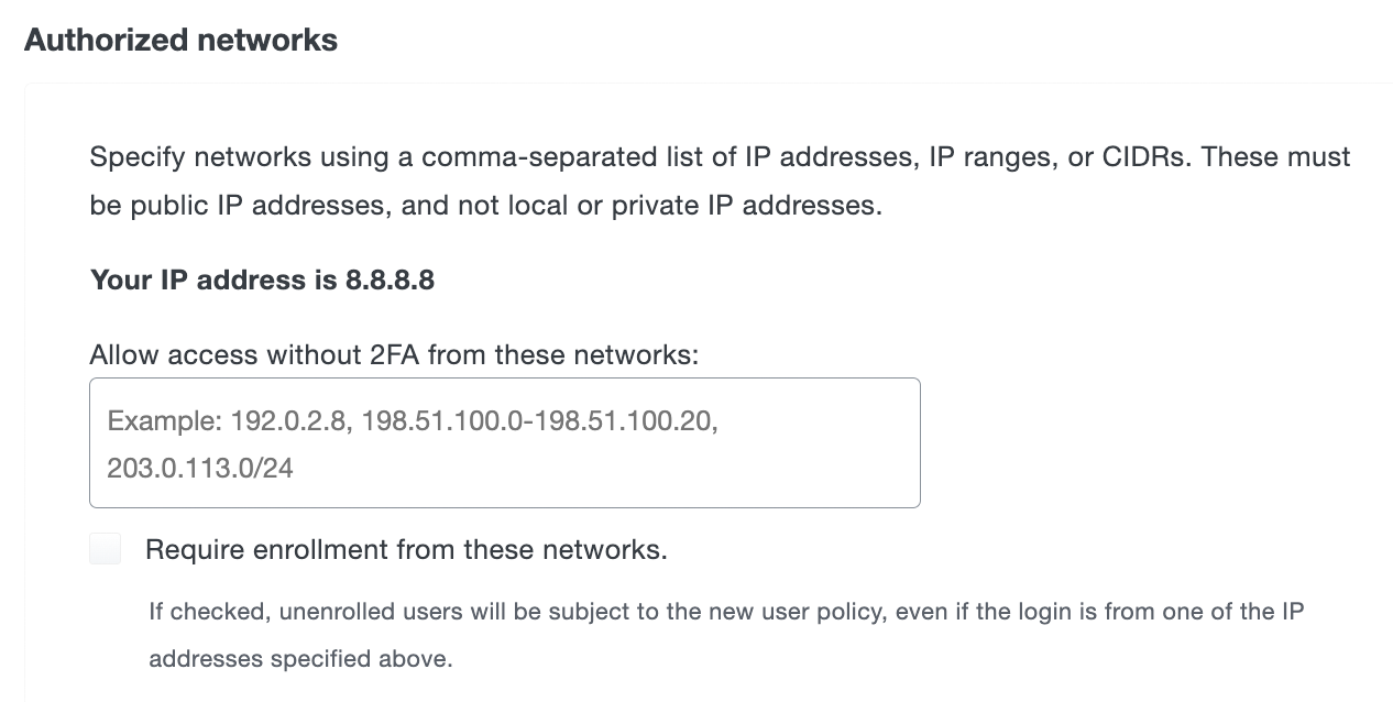 Duo Essentials Authorized Networks Settings