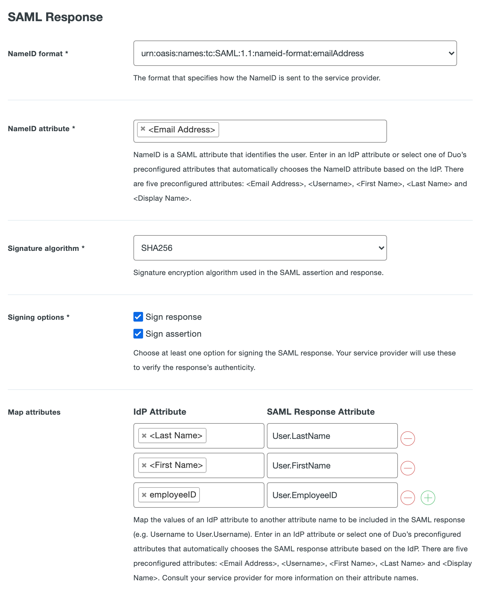 Update attributes on Duo SSO page