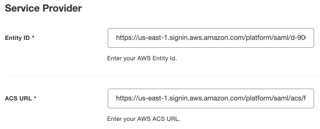 Duo AWS IAM Identity Center Service Provider Field