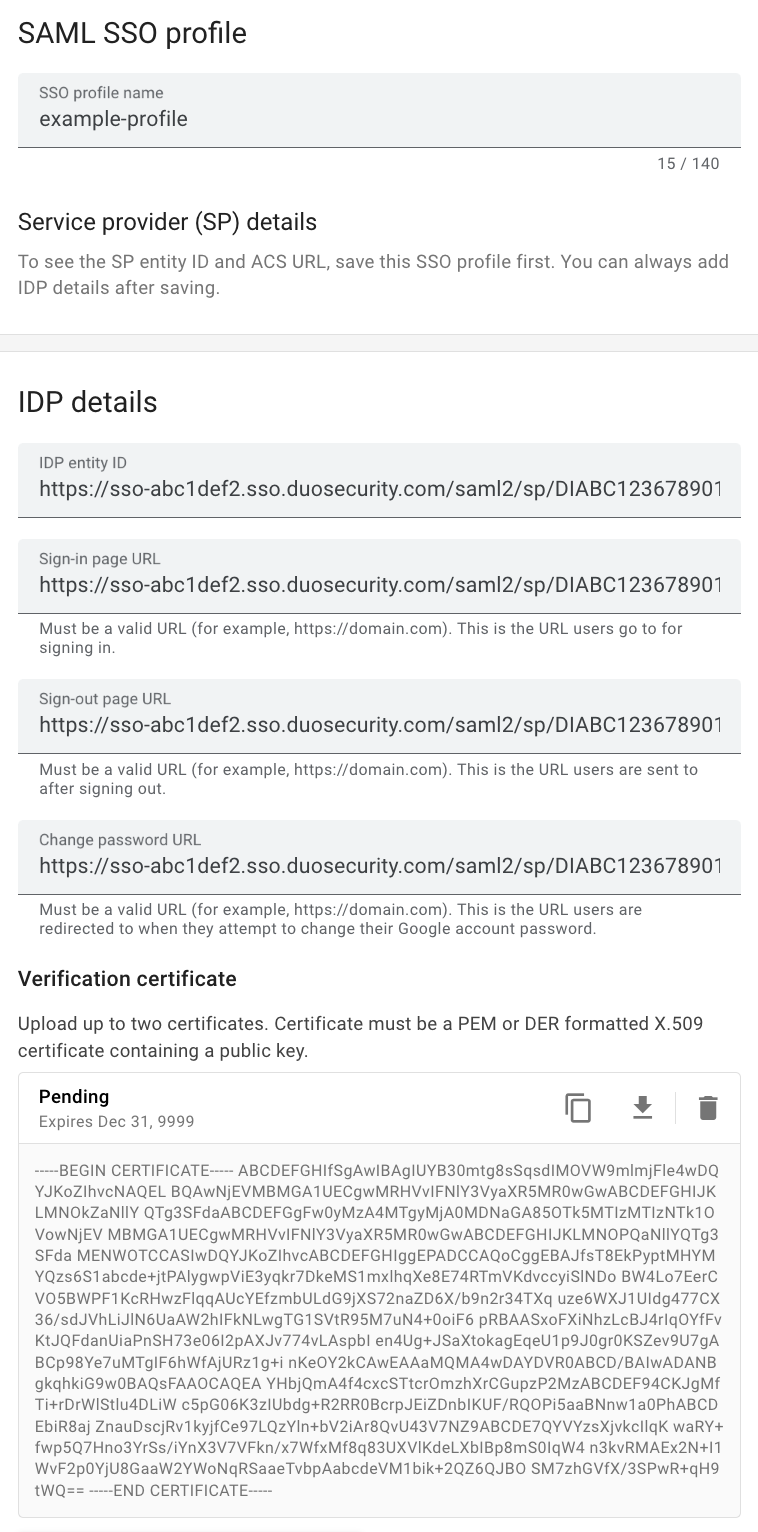 Google Workspace SAML SSO Profile Configuration