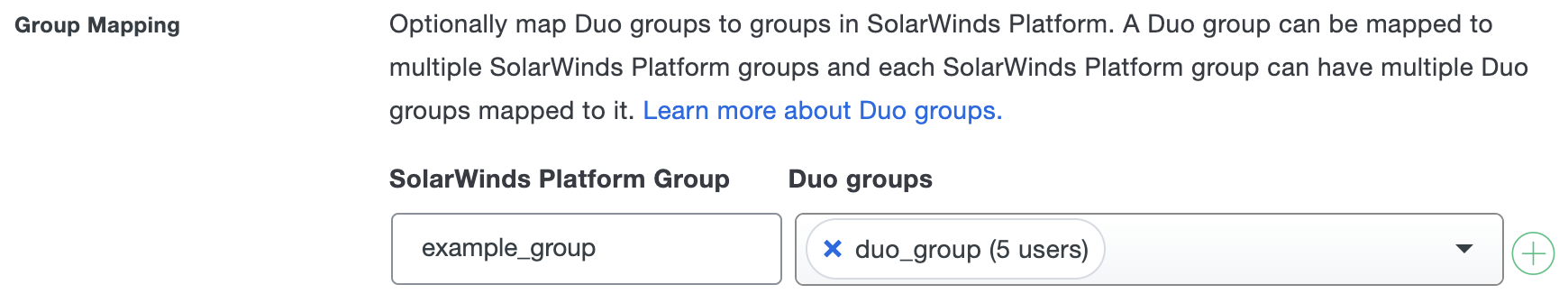 Duo SolarWinds Platform Group Mapping Fields