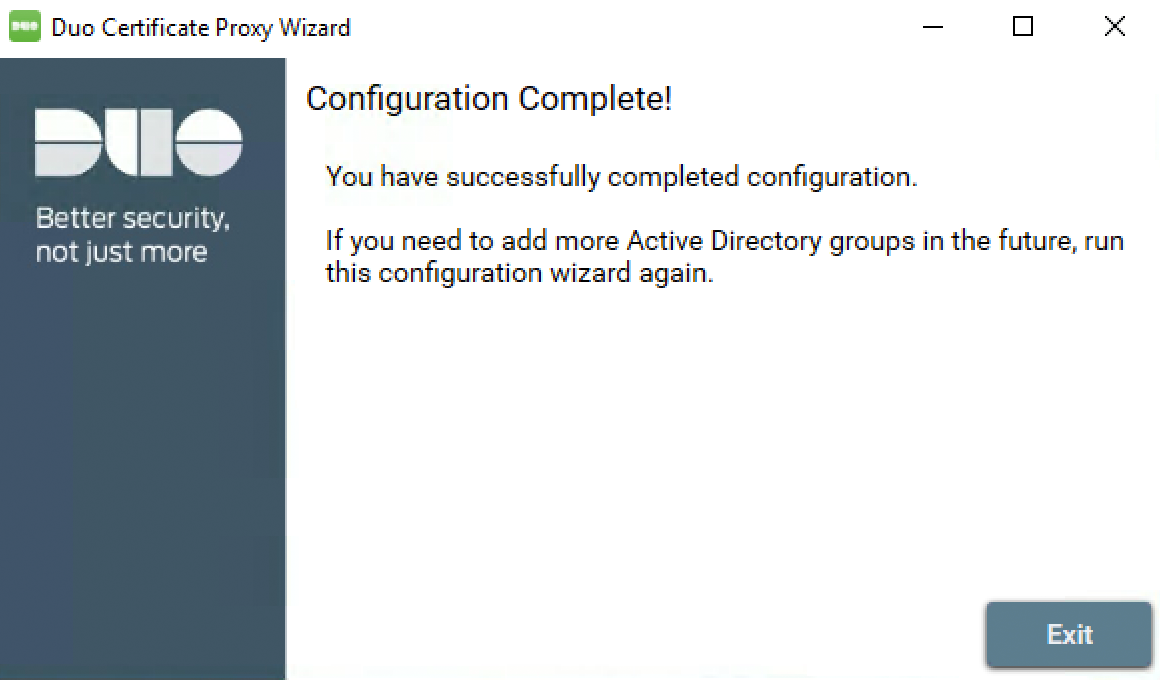 Duo Certificate Proxy Wizard - Finish