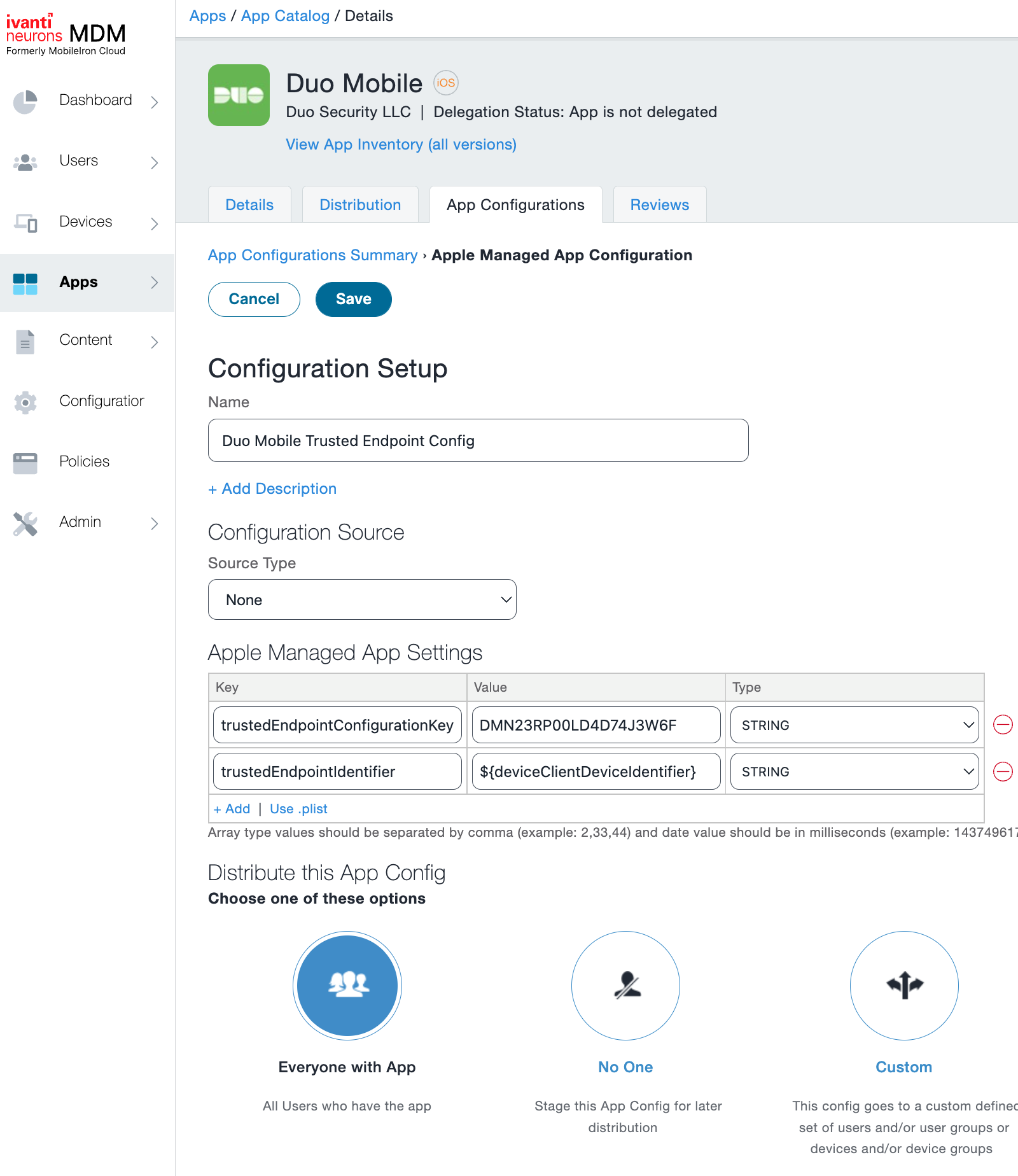 Duo Mobile iOS Configuration