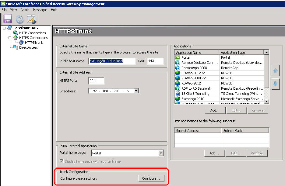 Configure trunk