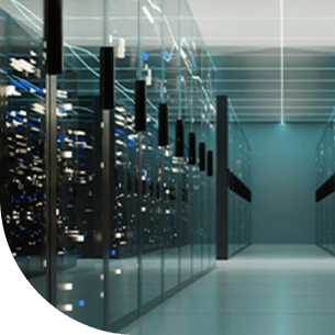 Racks and racks of computer servers and networking equipment in cabinets in the data center.